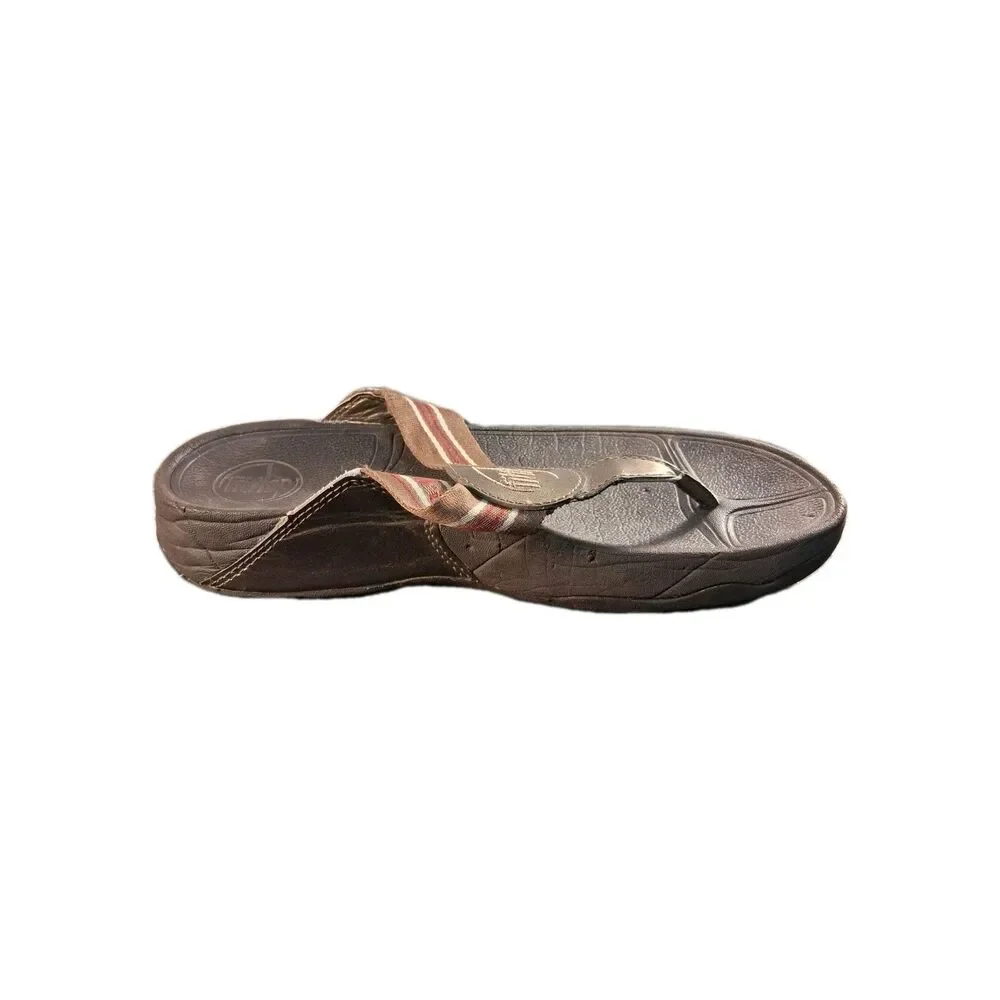 Women's FitFlop Brown Stripe Thong Webbing Leather Sandal Women's Size 8